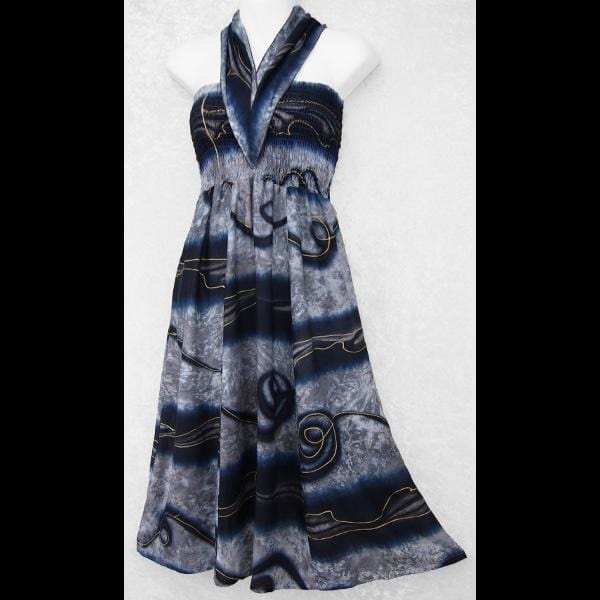 Wholesale Gold Ribbon Sarong Dress with Elastic Bodice, Double Sash and Scalloped or Straight Hemline Wholesale Gold Ribbon Sarong Dress with Elastic Bodice, Double Sash and Scalloped or Straight Hemline