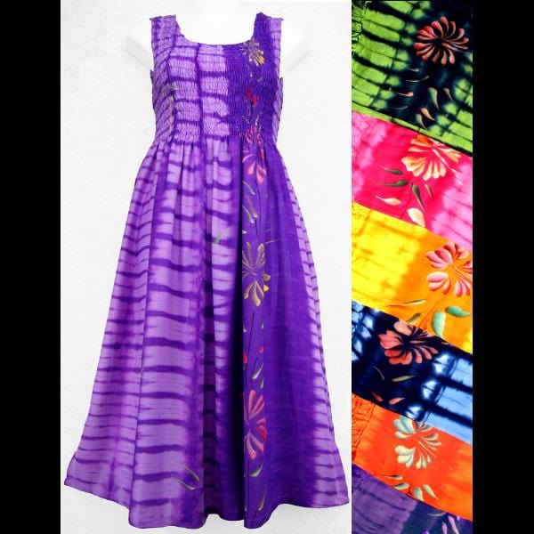 Flower Tie-Dye Sarong Tank Dress-Dresses-Peaceful People